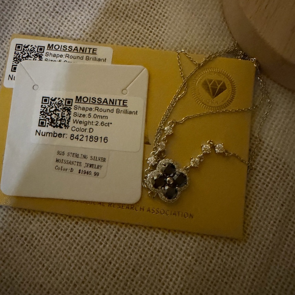 Sterling Silver Black Clover Necklace Moissanite Diamond - Picture 2 of 4